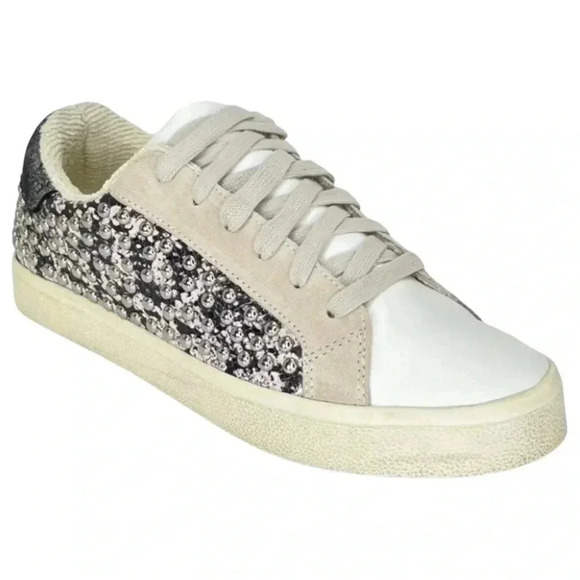 AQUA Womens Sneakers 6M Tess Grey Snake Print Leather Silver Studded - Picture 16 of 16